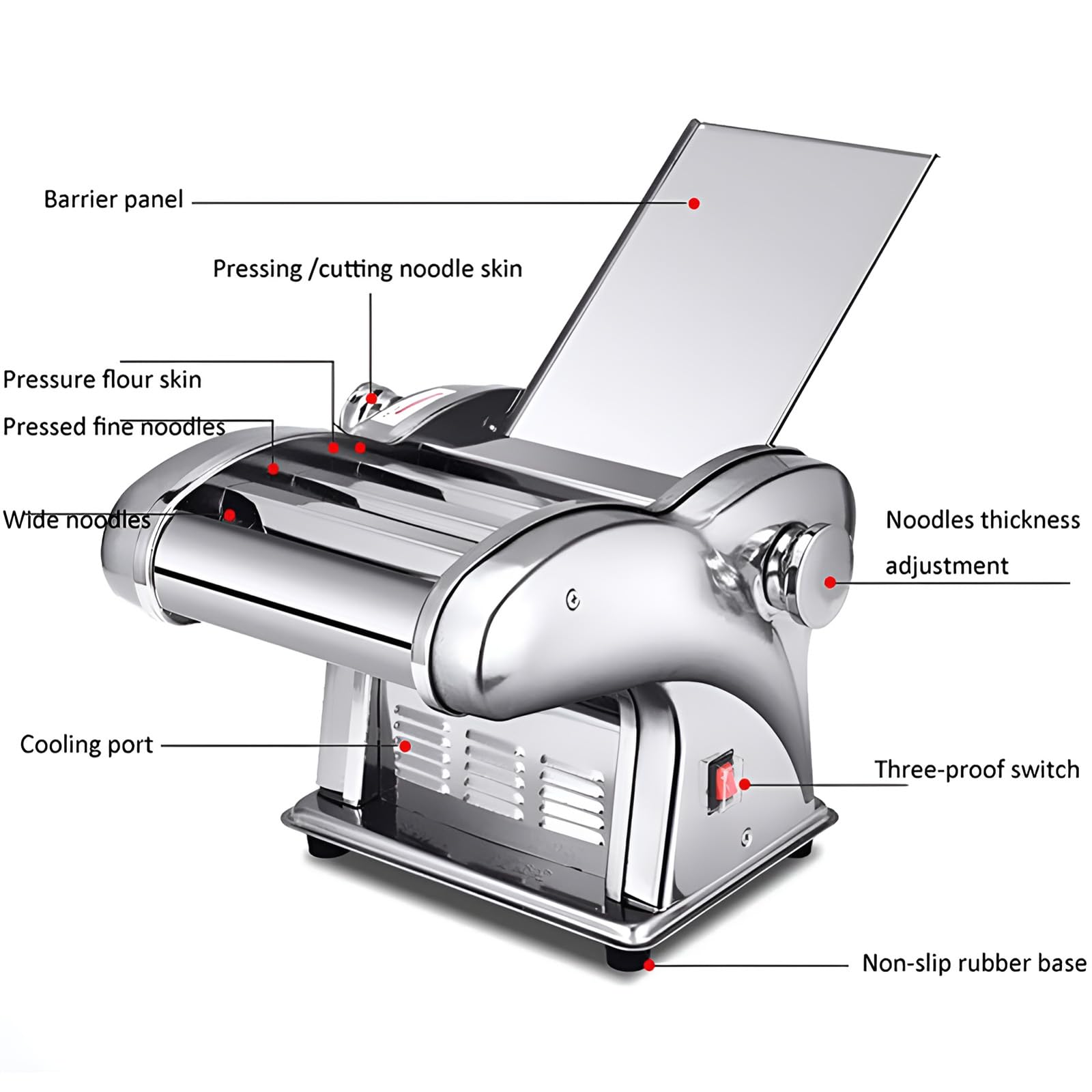 Máquina eléctrica para hacer fideos, cortador de masa comercial de acero inoxidable, colgador de fideos con rodillo para albóndigas, máquina cortadora de fideos con rodillo de espagueti OneKnife