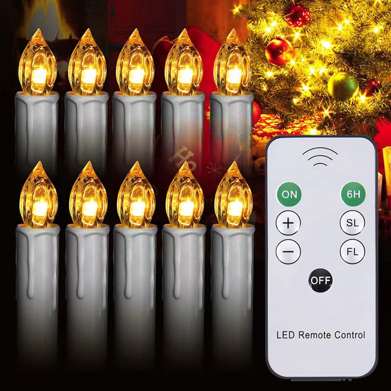 Image of 10 Pcs Window Candles with Remotes and Timer, Flickering LED Candles for Christmas Tree, Chandeliers, Party, Easter Decor, Warm White