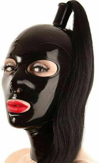 Latex Hood with Wig Natural latex All Inclusive Rubber Head Mask for Unisex Club Cosplay Party Halloween