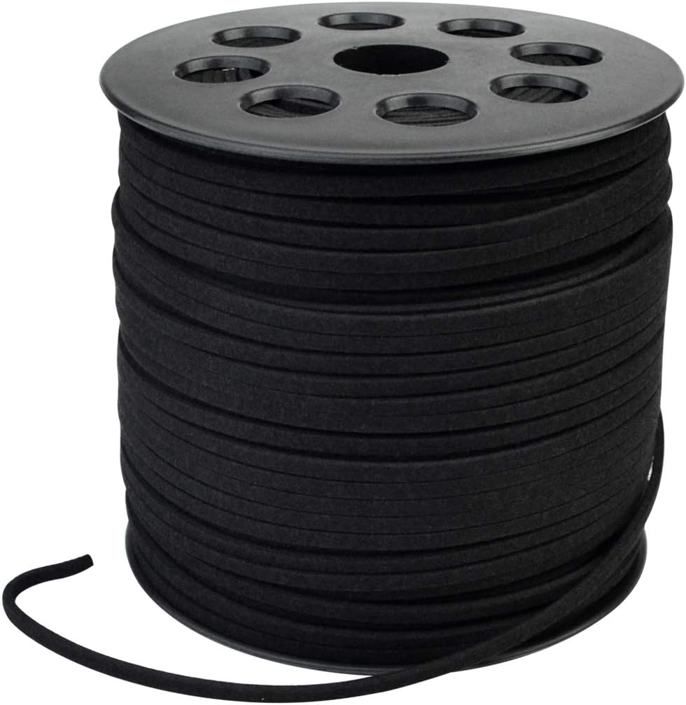 Wobe 100 Yards Suede Cord, Leather Cord 2.6mm x 1.5mm Suede Lace Faux Leather Cord with Roll Spool Beading Craft Thread for Bracelet Necklace Beading DIY Handmade Crafts Thread (Black)
