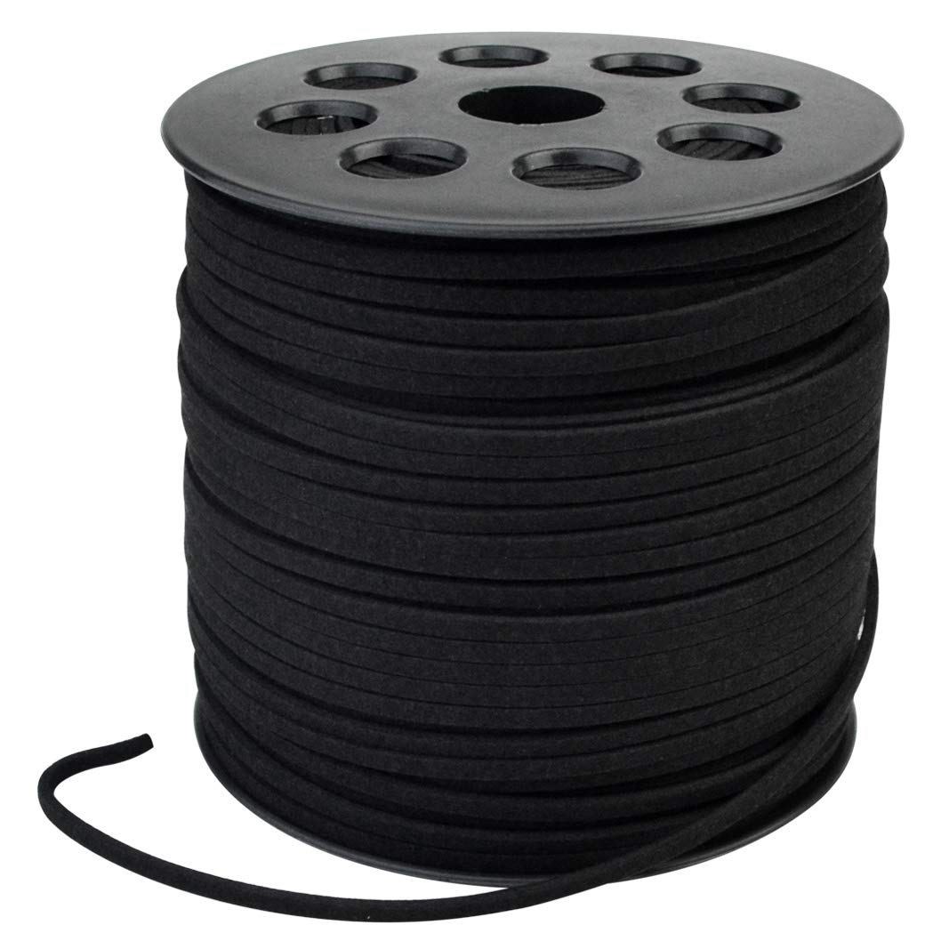 Wobe 100 Yards Suede Cord, Leather Cord 2.6mm x 1.5mm Suede Lace Faux Leather Cord with Roll Spool Beading Craft Thread for Bracelet Necklace Beading DIY Handmade Crafts Thread (Black)