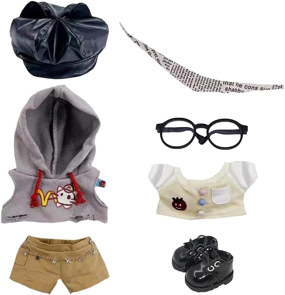 niannyyhouse 10cm 20cm Plush Doll Clothes Hat Hoodie Pants Scarf T-Shirt Glasses Shoes Cat Suit Soft Stuffed Toy Dressup (10cm)