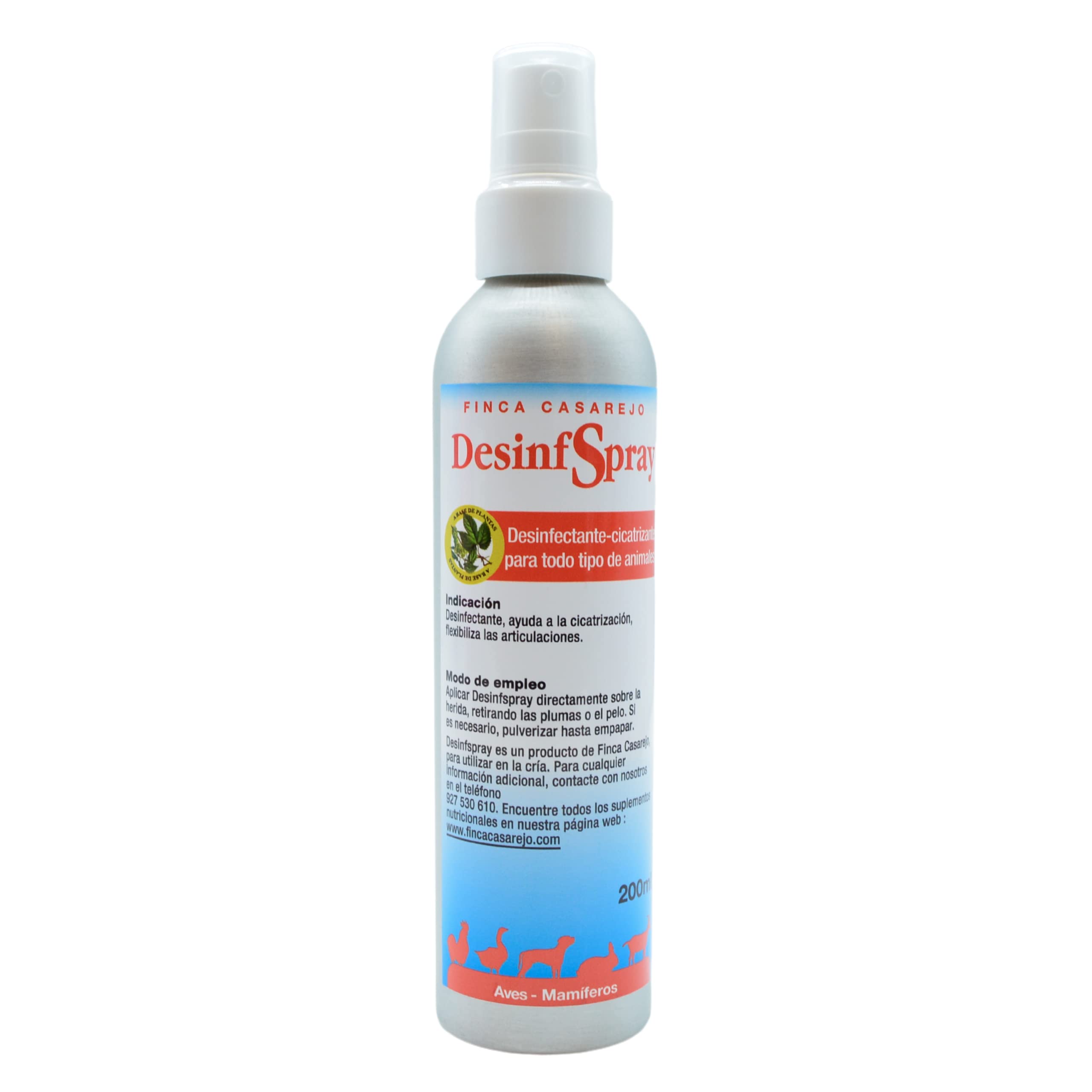 FINCA CASAREJO DesinfSpray - Spray 100% Natural para Las heridas de los Animales - Cura heridas en mamíferos y Aves - Mejora la Movilidad de Las articulaciones - Olor Agradable - 200ml