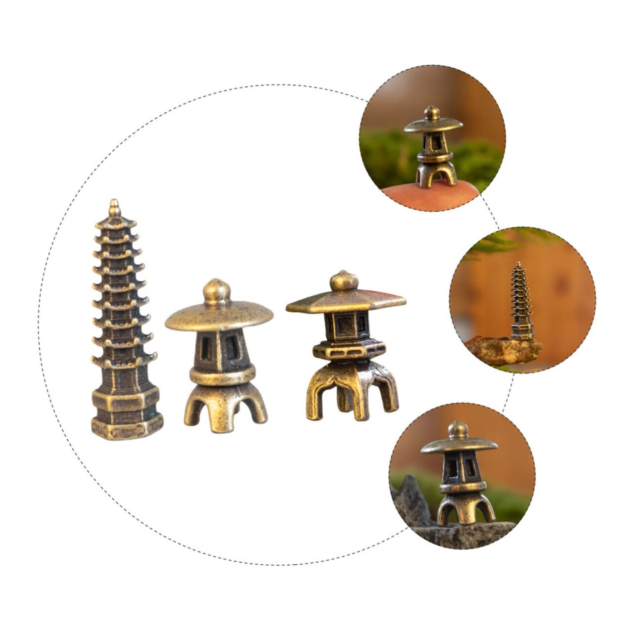ABOOFAN 15pezzi Mini Tower Pavilions Decor Alloy Zen Garden Fish Tank Ornament Lightweight Landscape Statues for Tabletop and Outdoor Use
