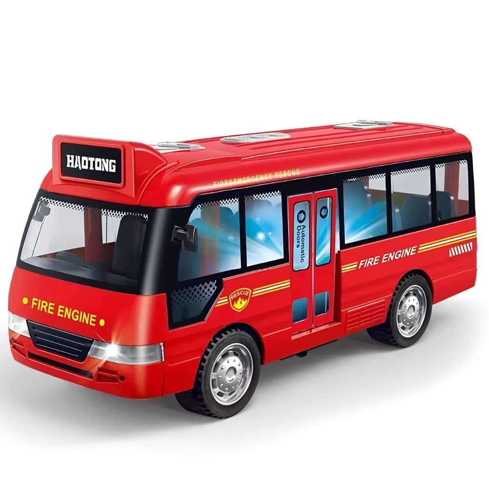 MYPPRFC Red Bus Toy, Mini SchoolBus Model, Friction Powered Vehicle, City Car Sightseeing Tour Red Bus, Sounds and Openable Doors, Birthday Gift for Kids Grils and Boys