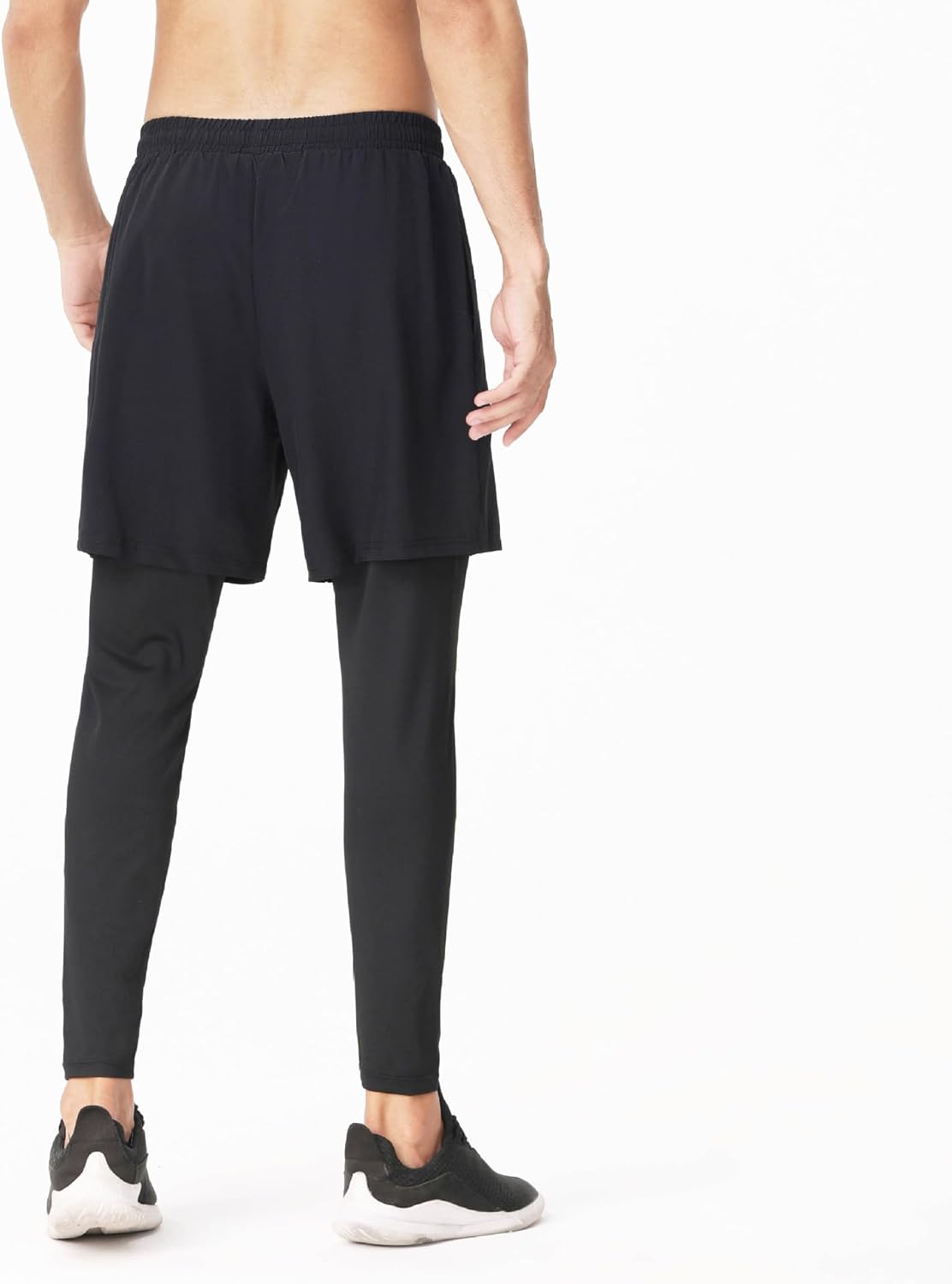 Men's 2-in-1 Athletic Shorts, with Leggings, Quick Dry Lightweight Sportswear, for Running, Gym, and Fitness Training(Black)