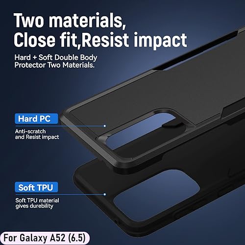 Miniatura 3 de LMDAMZ Funda híbrida de doble capa para Galaxy A52 (5G) de 6.5 pulgadas de grado militar resistente a los golpes con 1 soporte magnético para