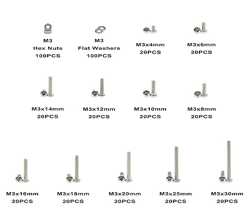 Miniatura 2 de MCMASKE Juego de 420 tornillos de cabeza plana M3 Phillips, tuercas planas, arandelas planas, acero inoxidable 304, longitud de los tornillos 0.157