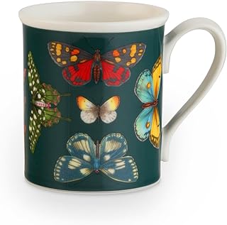 Spode Botanic Garden Harmony 14 oz Tankard Mug, Assorted Butterflies - Embossed Earthenware Coffee Cup, Dishwasher & Microwave Safe - Botanical Tea Cup for Spring Tableware (Green)