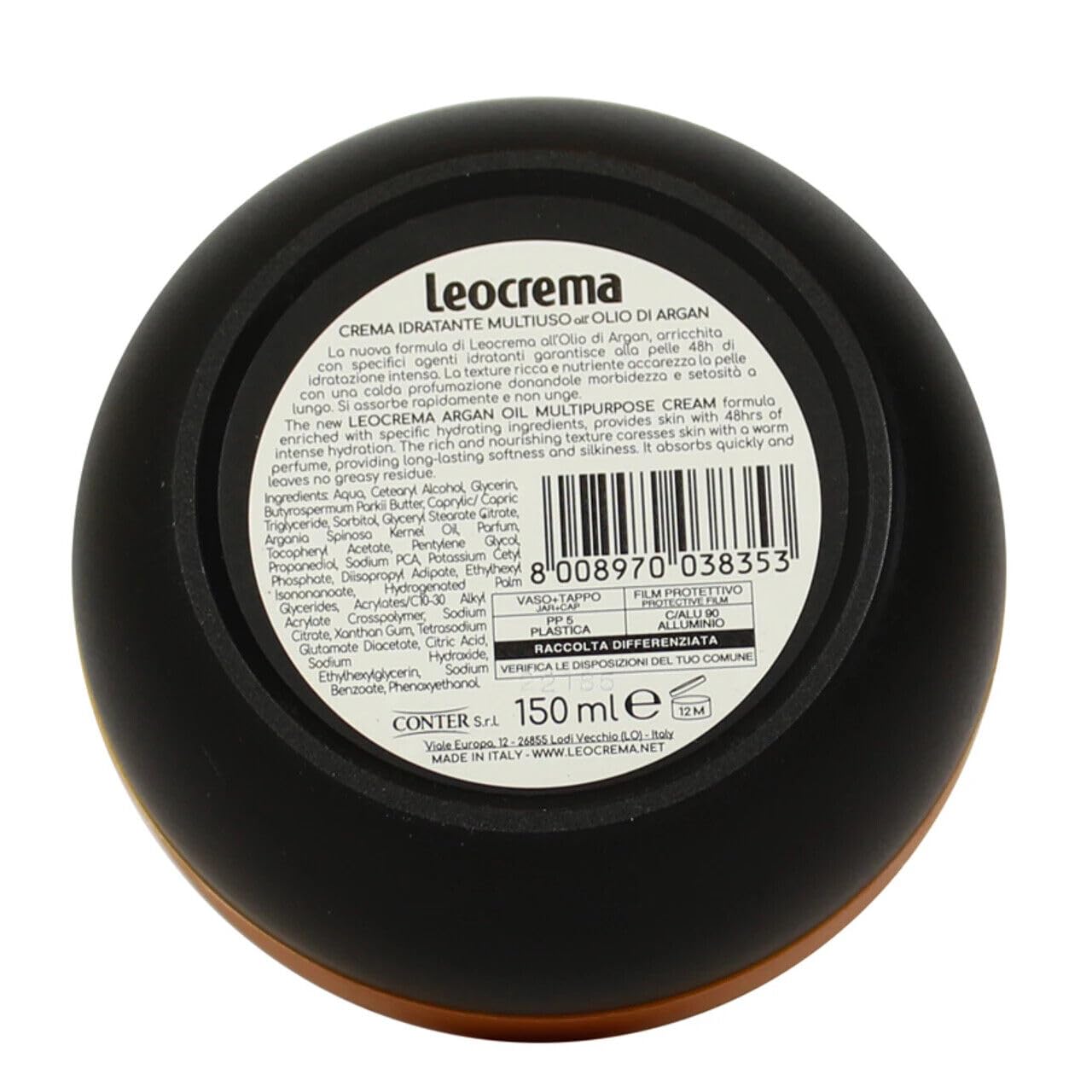12 X Leocrema Crema Nutriente Multiuso all'Olio di Argan, crema nutriente multiuso con olio di argan al 100%, ideale per viso, corpo e mani crema corpo 150 ml + portachiavi Beni Culinari