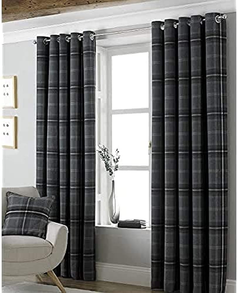 Riva Paoletti Aviemore Eyelet Curtains, Grey, 66 x 90 (168 x 229 cm), Fabric,