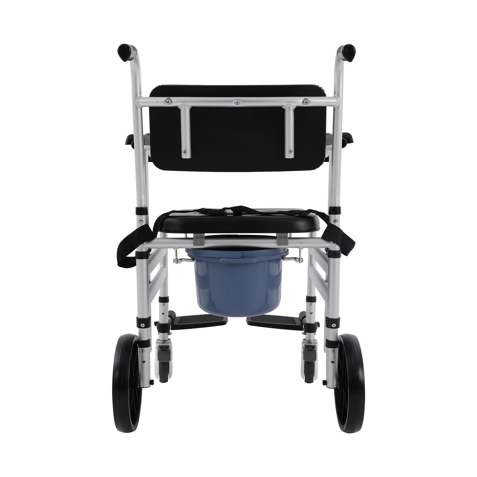 Silla de ducha 3 en 1 de aleación de aluminio, plegable, altura ajustable 46-54 cm, capacidad de carga de 150 kg, ruedas con frenos, para personas mayores, embarazadas y discapacitados