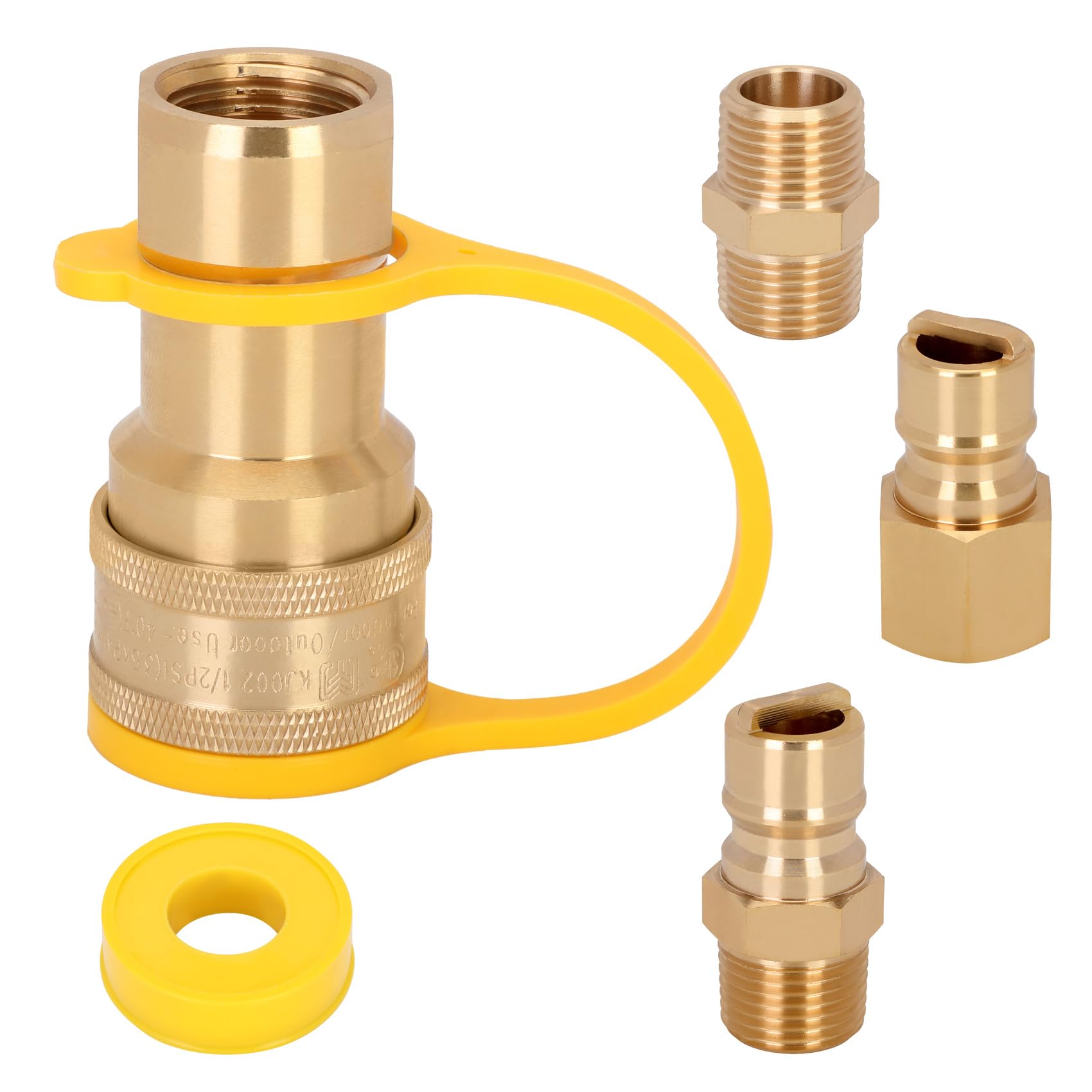 Photo 1 of 1/2 inch Natural Gas Quick Connect Fittings Kit with Male Insert Plug,100% Solid Brass with Dust Cover for Portable Generator or Bbq Gas Line Connection