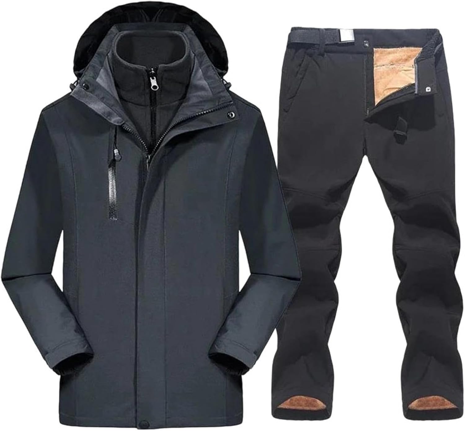 Men's Outdoor Ski Suit Snow Fleece Jacket And Pants Two Piece Breathable Snowboarding Outfit For Winter Activities