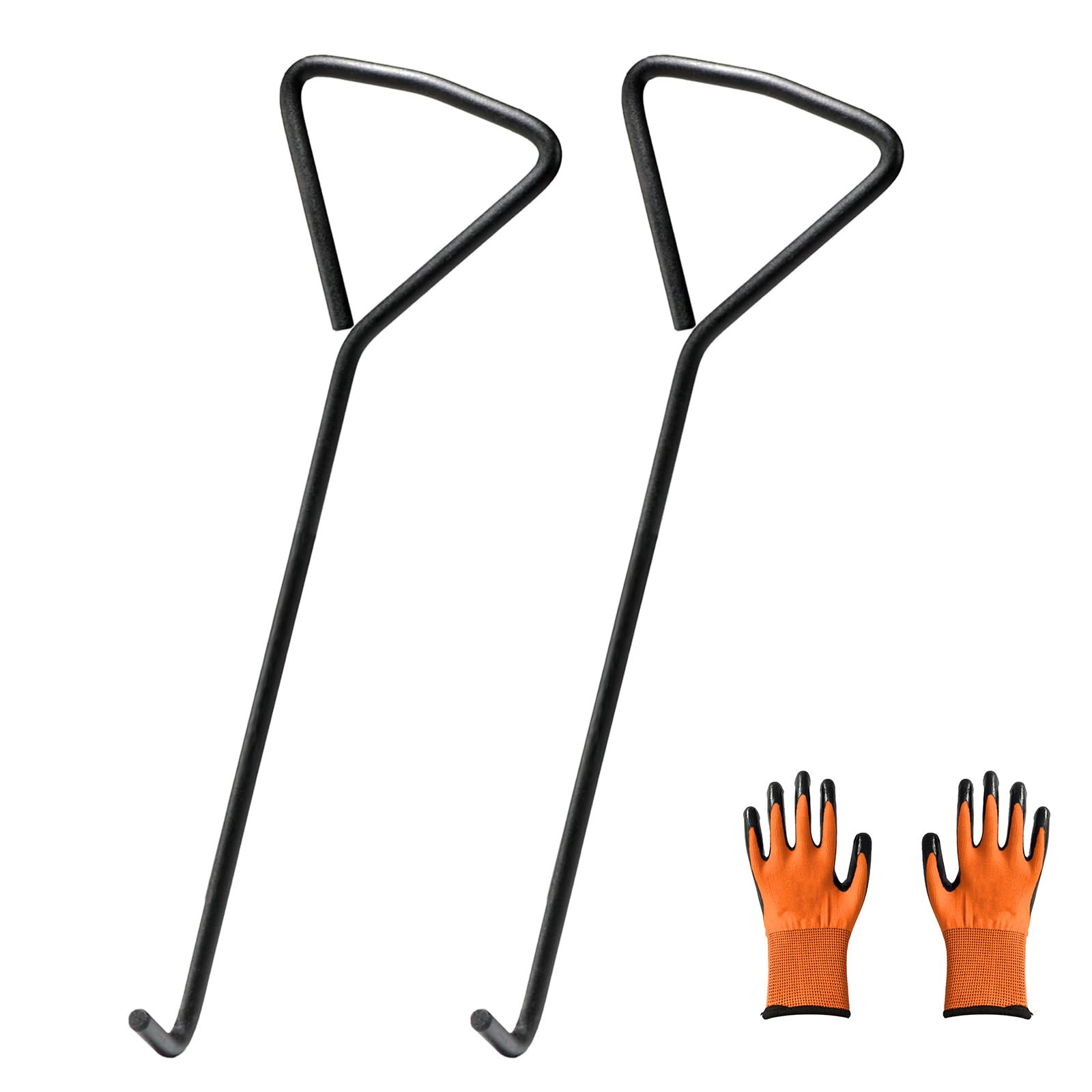 25cm Manhole Cover Lifter, Pack of 2 Manhole Lid Lifters with 1 Gloves, Black Carbon Steel Gulli Lid Hooks and Manhole Lid Lifter,Manhole lid Lifter for Manhole lid