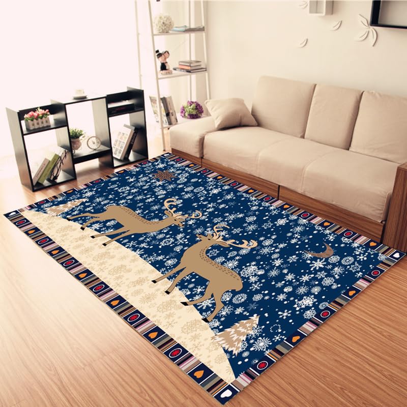 Tapis de chambre wapiti bleu et brun 80x120 cm lavable et antidérapant pour enfant