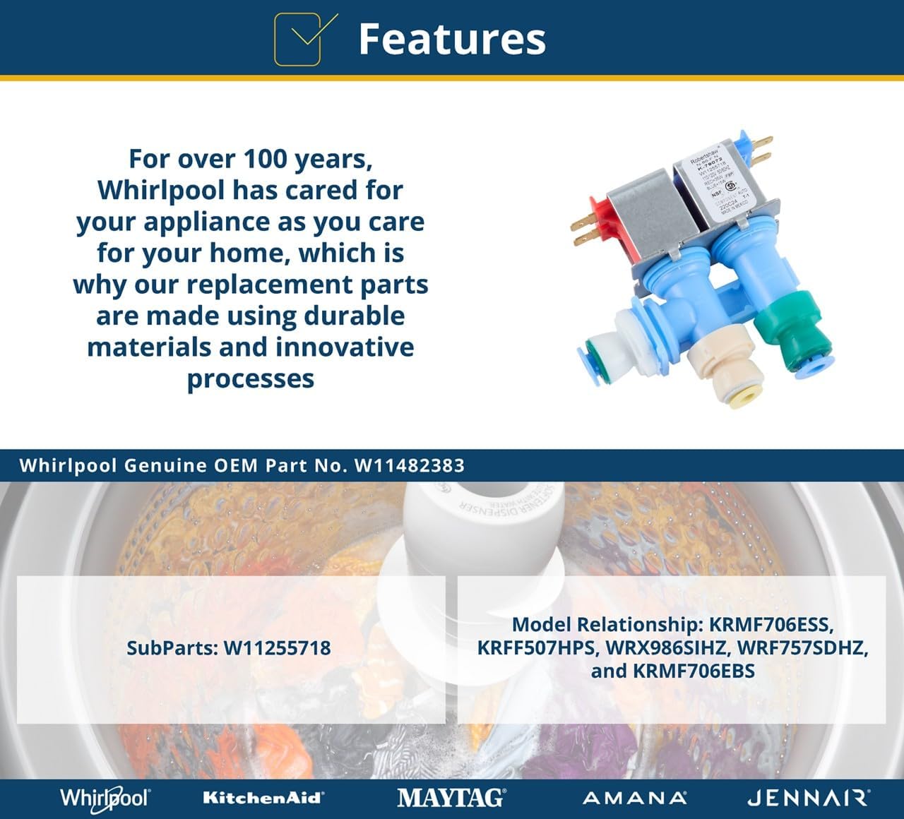 Whirlpool W11482383 OEM Washer Water Inlet Valve Assembly