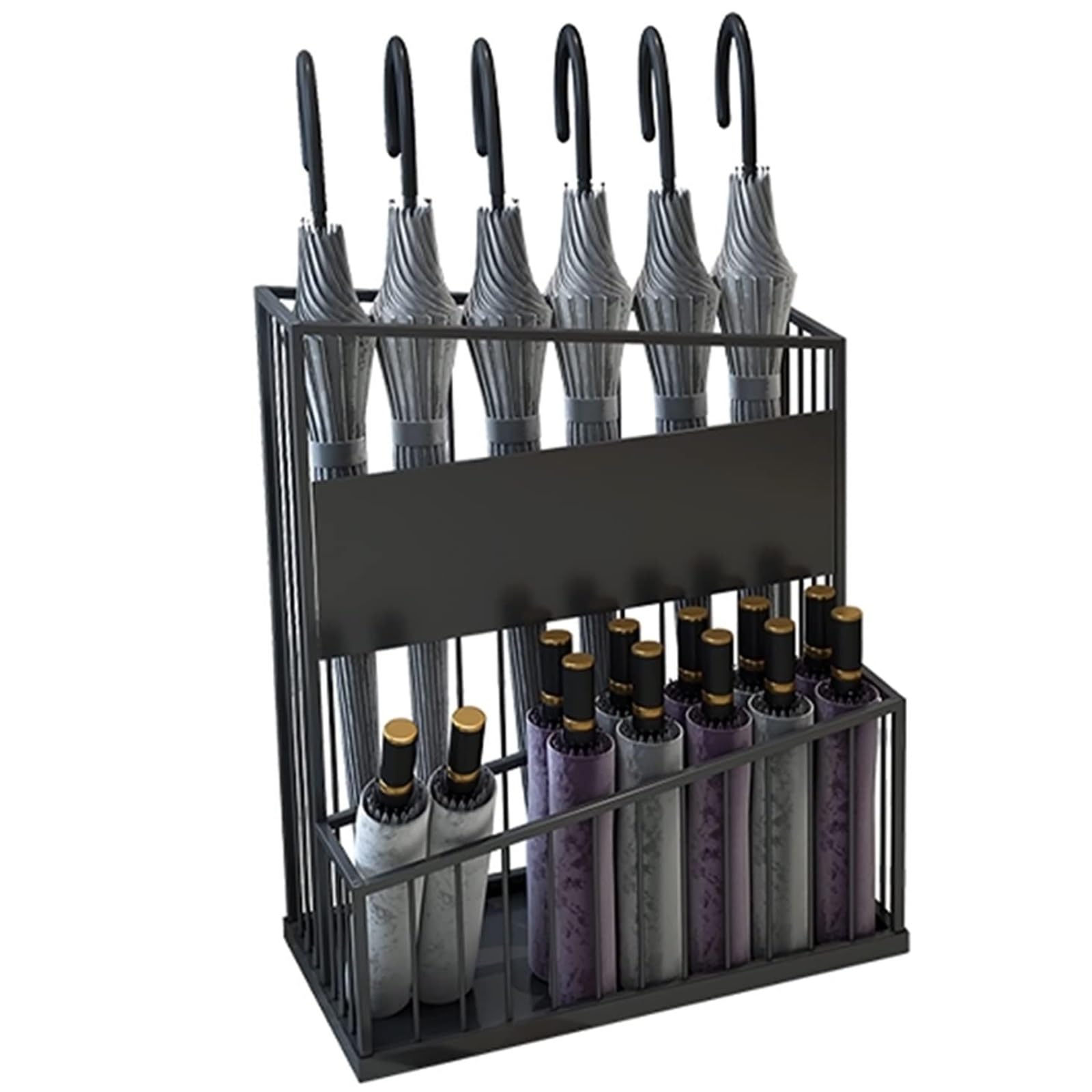 GYRAZXS Large-Capacity Metal Umbrella Stand with Removable Drip Tray, 2-Tier Umbrella Holder for Commercial Use, Holds 12-30 Umbrellas, Ideal for Corridors and Entrances