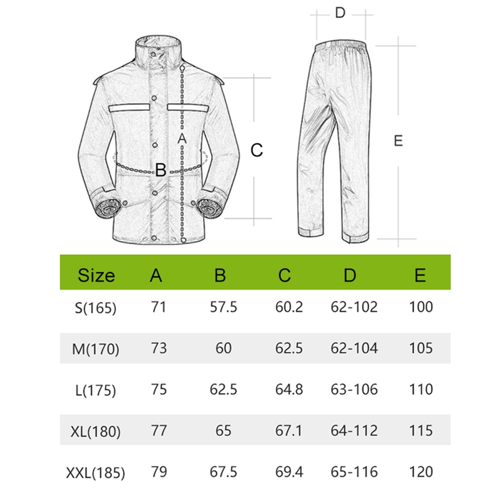 Hombres Abrigo de Lluvia Impermeable (Chaqueta y Pantalones de Lluvia) Traje de Lluvia Unisex Transpirable Equipo de Lluvia a Prueba de Viento para Deportes, Senderismo, Ciclismo - Blanco