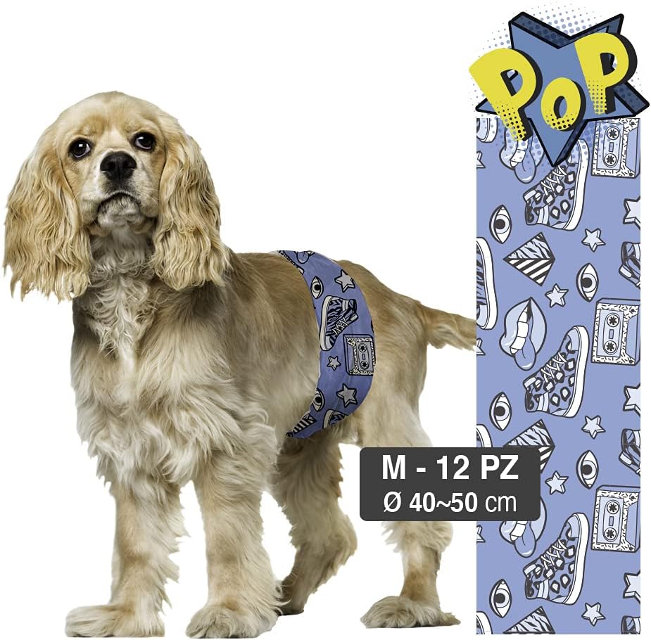 Croci Dog Nappy Pop - Absorbent Cloth for Male Dogs Size M - Diameter 40-50 cm, Hygienic Nappy Pants for Dog Urine, Adjustable Adhesive Closure, Pack of 12