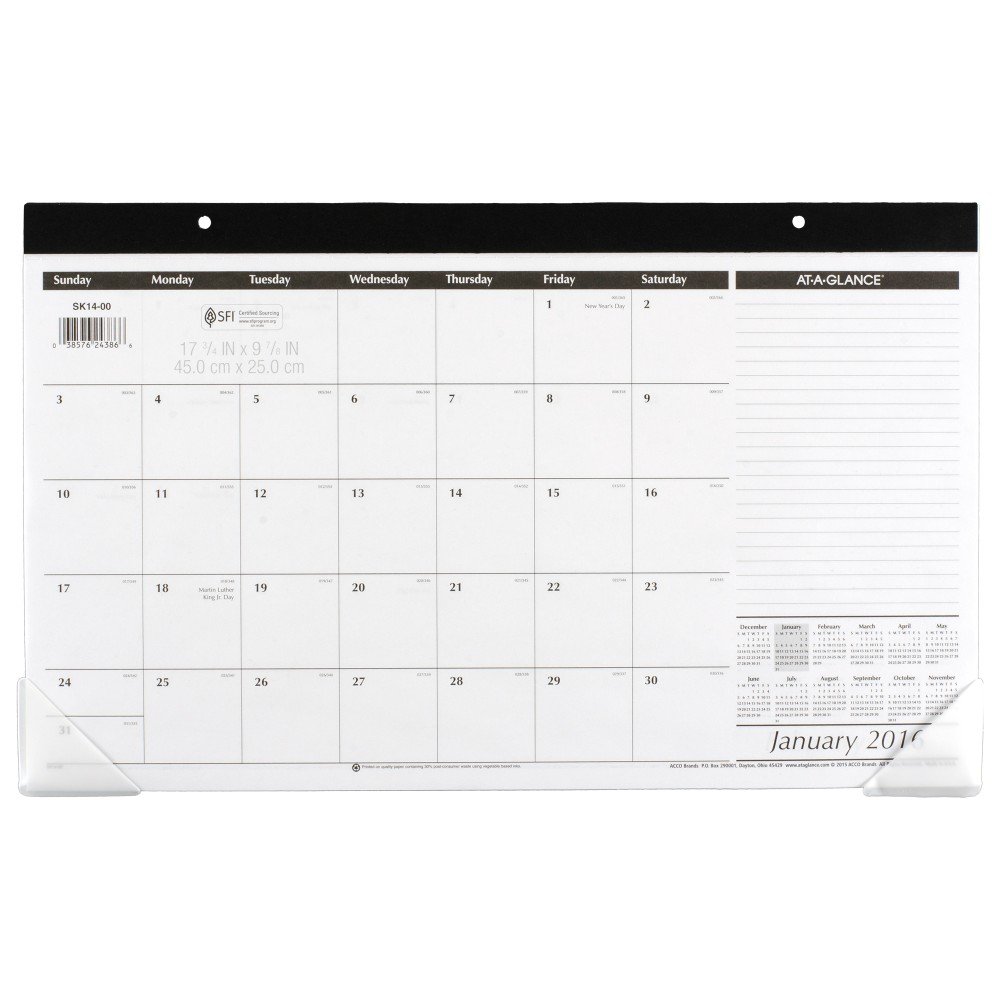 AT-A-GLANCE Contemporary Monthly Compact Desk Pad, 18\" X 11\", Multicolor, Januar