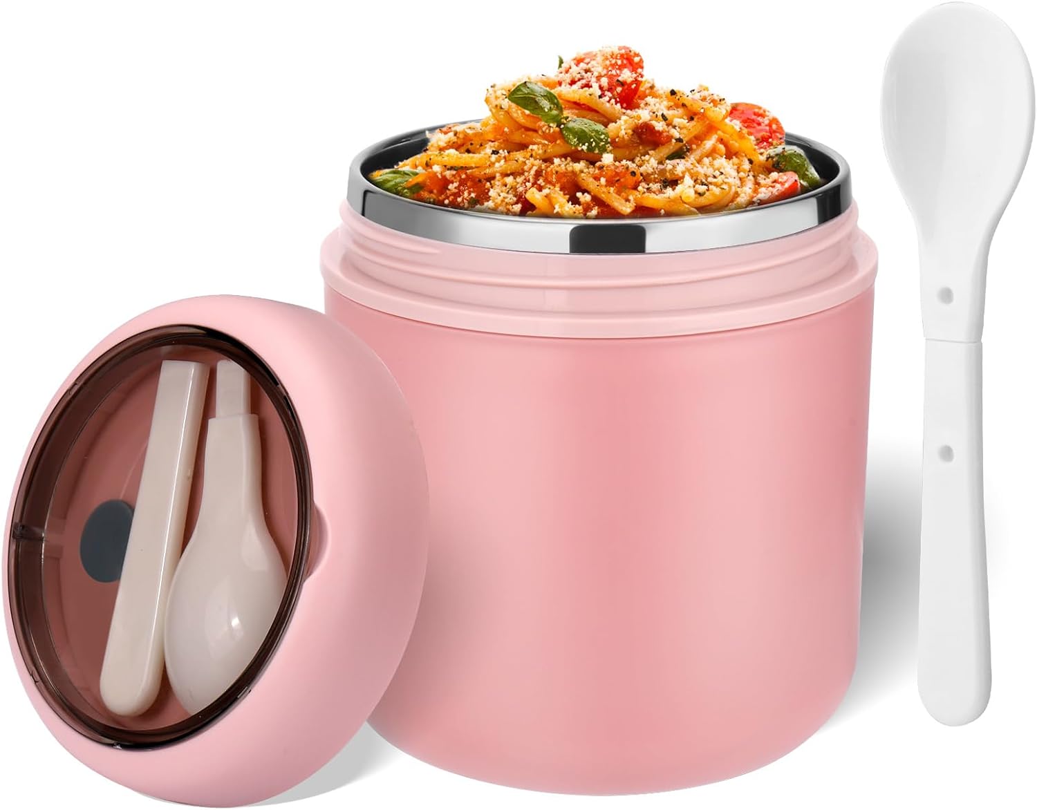 Contenedor térmico aislado de 16 onzas para alimentos calientes, termo de acero inoxidable a prueba de fugas para niños con boca ancha y cuchara