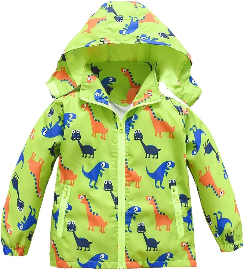 HZXVicBoys Girls rain Jacket Dinosaur Zip Lightweight Kids Coat Hooded Waterproof Raincoat Windbreaker