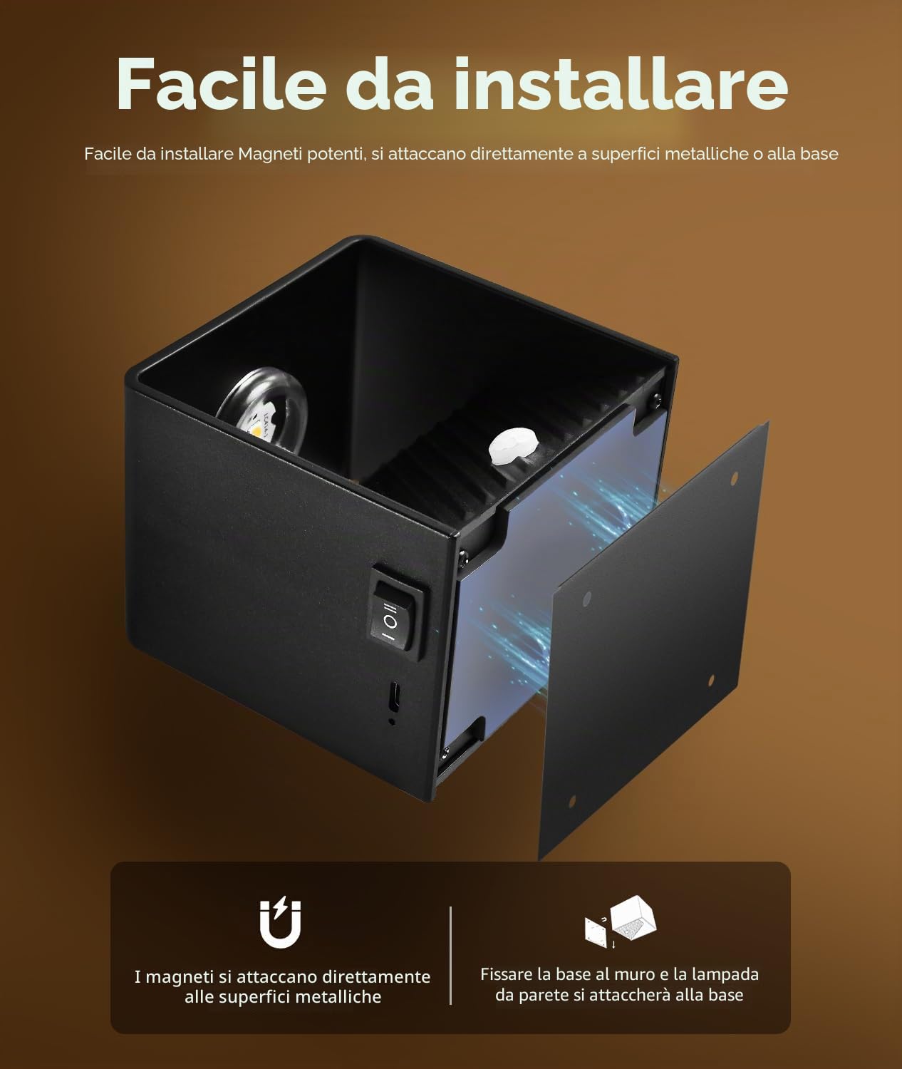 GeyouLux 2 lampade da parete a batteria da 6000 mAh, con sensore di movimento, interno da 5 W, ricaricabili, per interni, senza collegamento di alimentazione, con 3 modalità, 3000 K, batteria interna