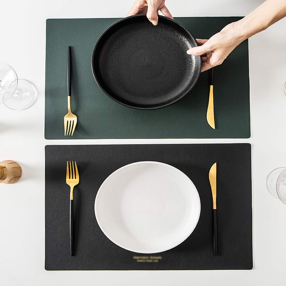 Napperon en Cuir PU Tapis de Table Design réversible Antidérapant Imperméable Résistant à l'huile Isolation Durable Cuisine Salle à Manger Multicolore Disponible, Gris foncé (Vert foncé)