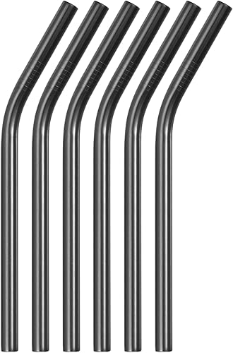 Miniatura 1 de uxcell 6 popotes de metal reutilizables, de acero inoxidable de 9.5 pulgadas, para batido, té de burbujas, bebida fría (0.5 pulgadas de ancho,