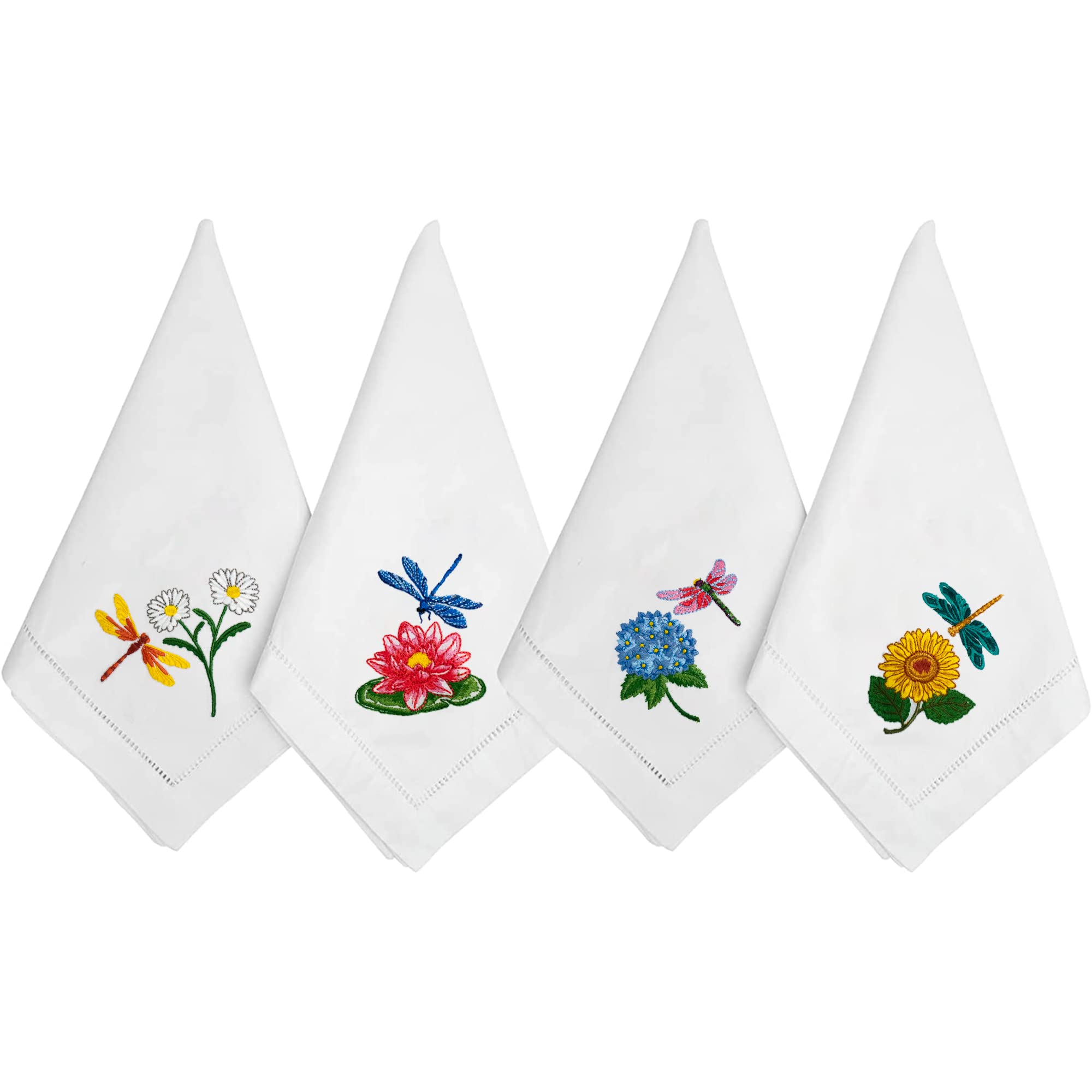 HCRAFT4pcs Embroidered Cotton Napkins, 18''x18'' Mix Dragonfly, Cloth Napkins Set, Daily Use, Machine Washable, Great Present