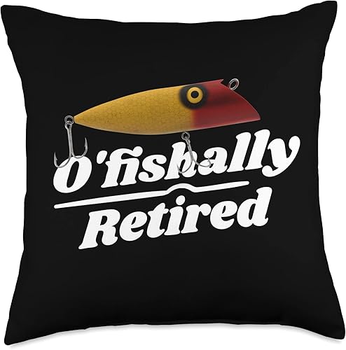 O'Fishally Retired Poper Plug Fishing Lure Throw Pillow, 18x18, Multicolor