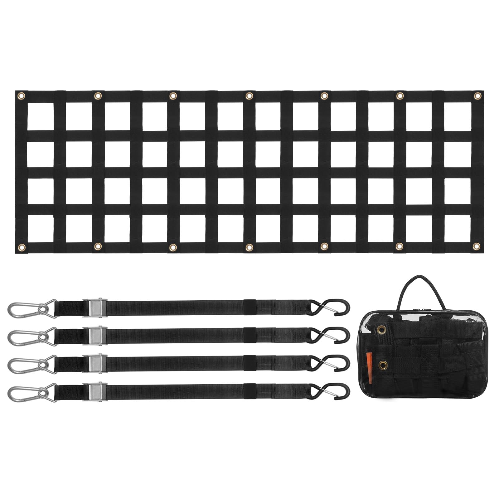 VEVOR Rete per Portellone Posteriore, 1510 x 470 mm, Rete per Carichi Pesanti per Cassone di Camion con 4 Cinghie Telescopiche Regolabili, Estensibile e Durevole, Adatta per Pick-up Camion Jeep SUV