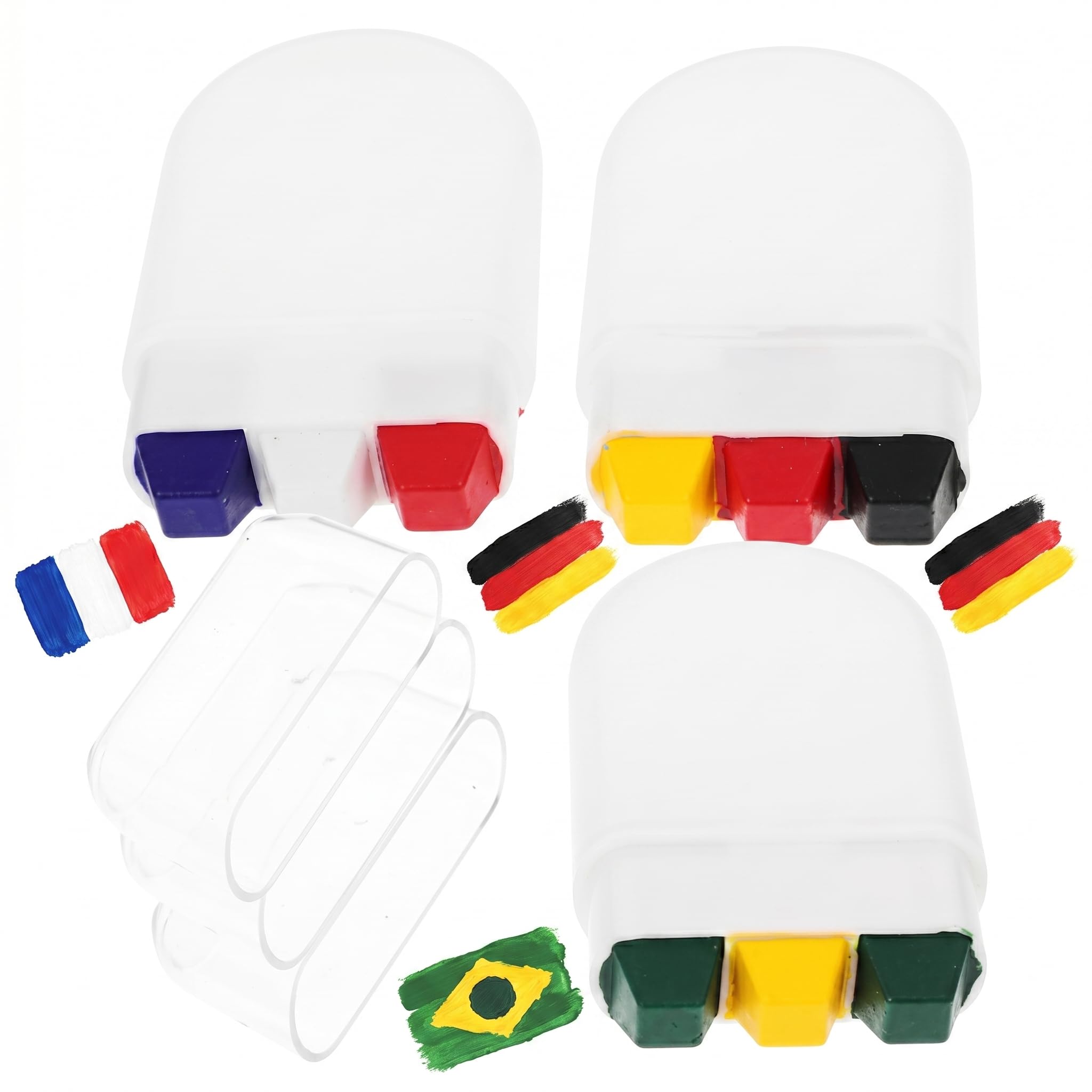 Lot de 3 Bâtons de Maquillage Visage Drapeau Allemagne Brésil France, Pigments Doux pour Peau, Peinture Corporelle Longue Tenue, Kit Fête et Événement Sportif, Maquillage