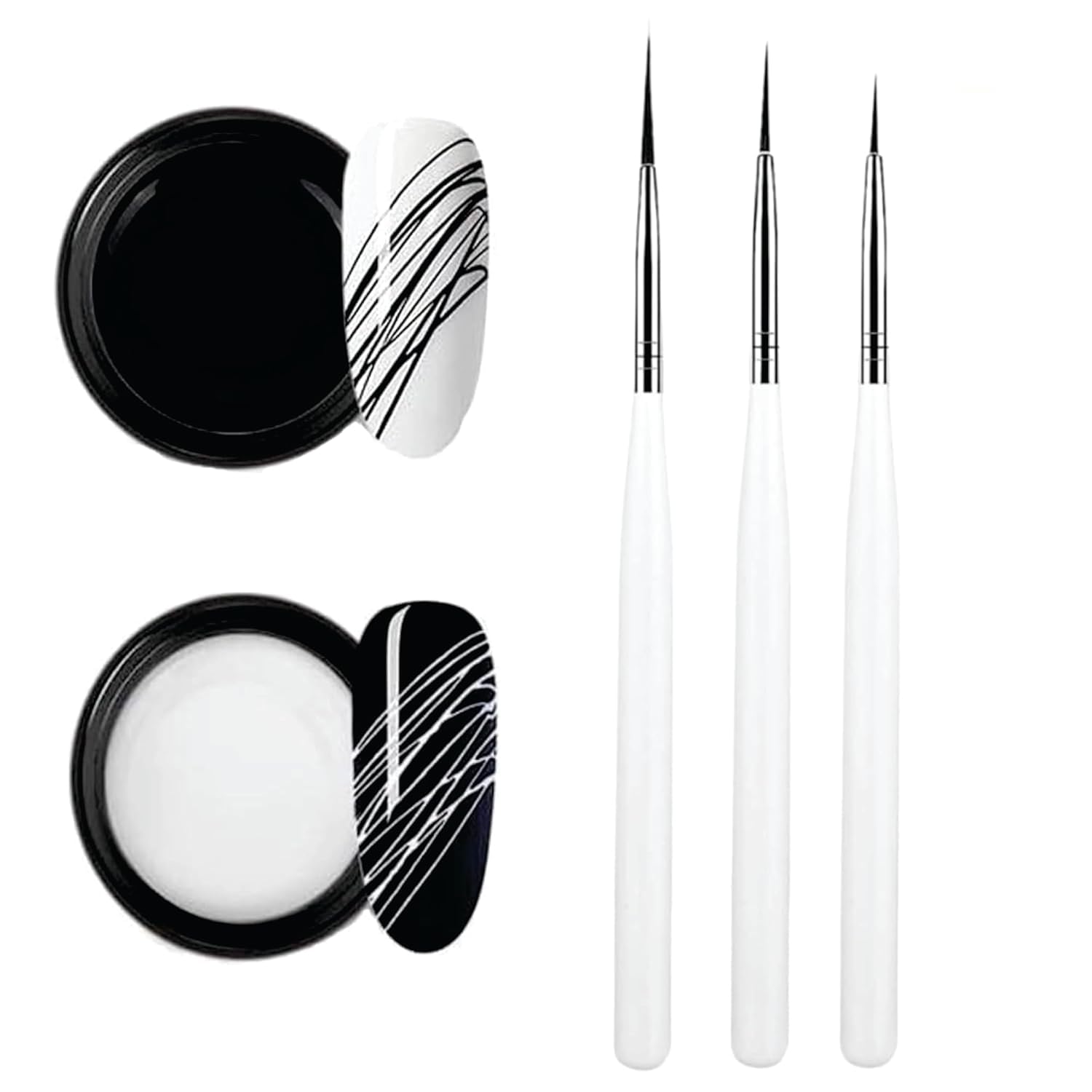 KRENI Spider Gel, New Upgraded Matrices Spider Gel with Nail Art Brushes, Nail Designs Gel Paint Wire Drawing Gel Polish for Line (Black+White)-image-47