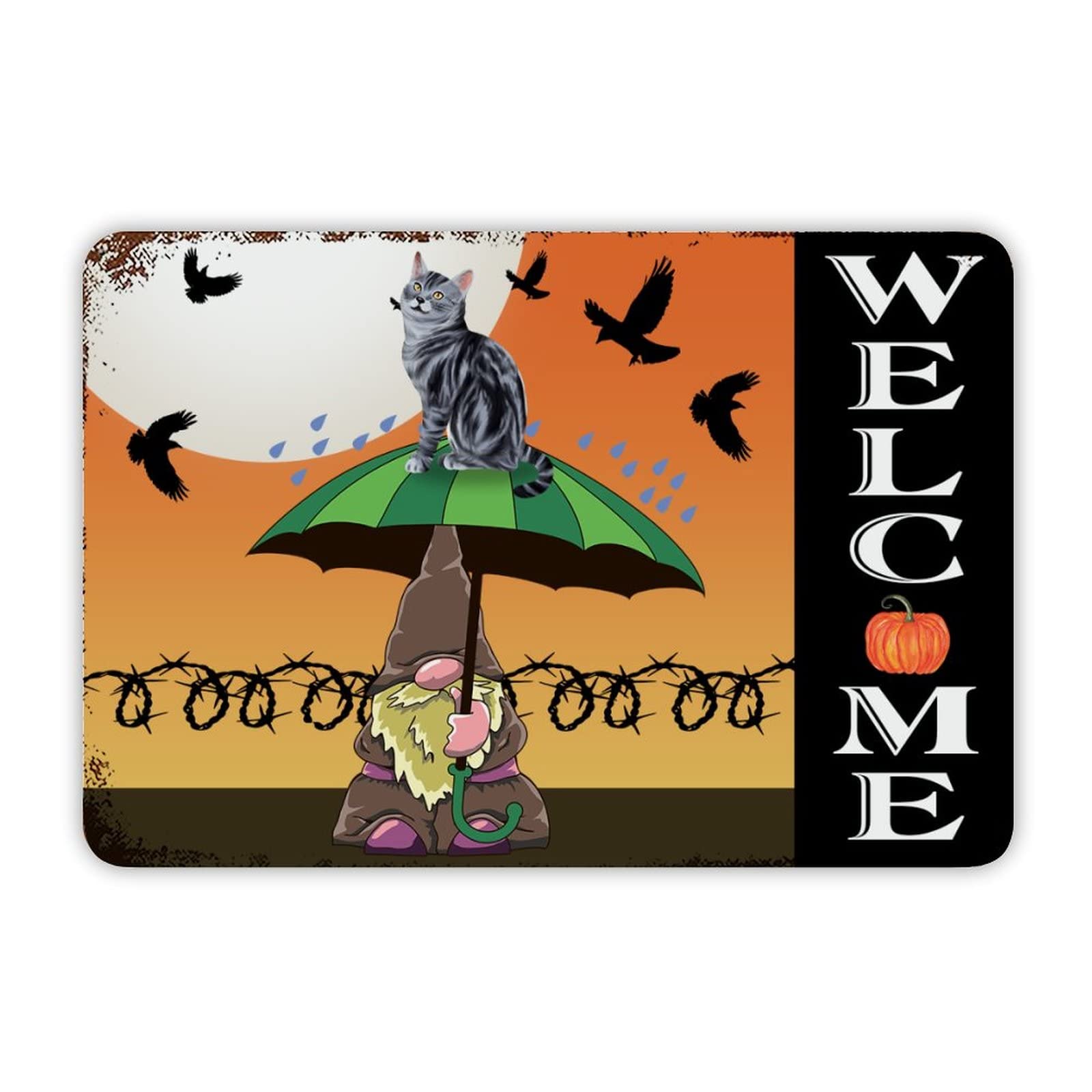 ENEDNATE Farmhouse Rustic Aluminum Sign Welcome Halloween Pumpkin Gnomes Cat Bat Metal Sign Retro Aluminum Tin Sign for Kitchen Bedroom Living Room Wall Art Door Hanger Home Decor Sign 8x12 Inch