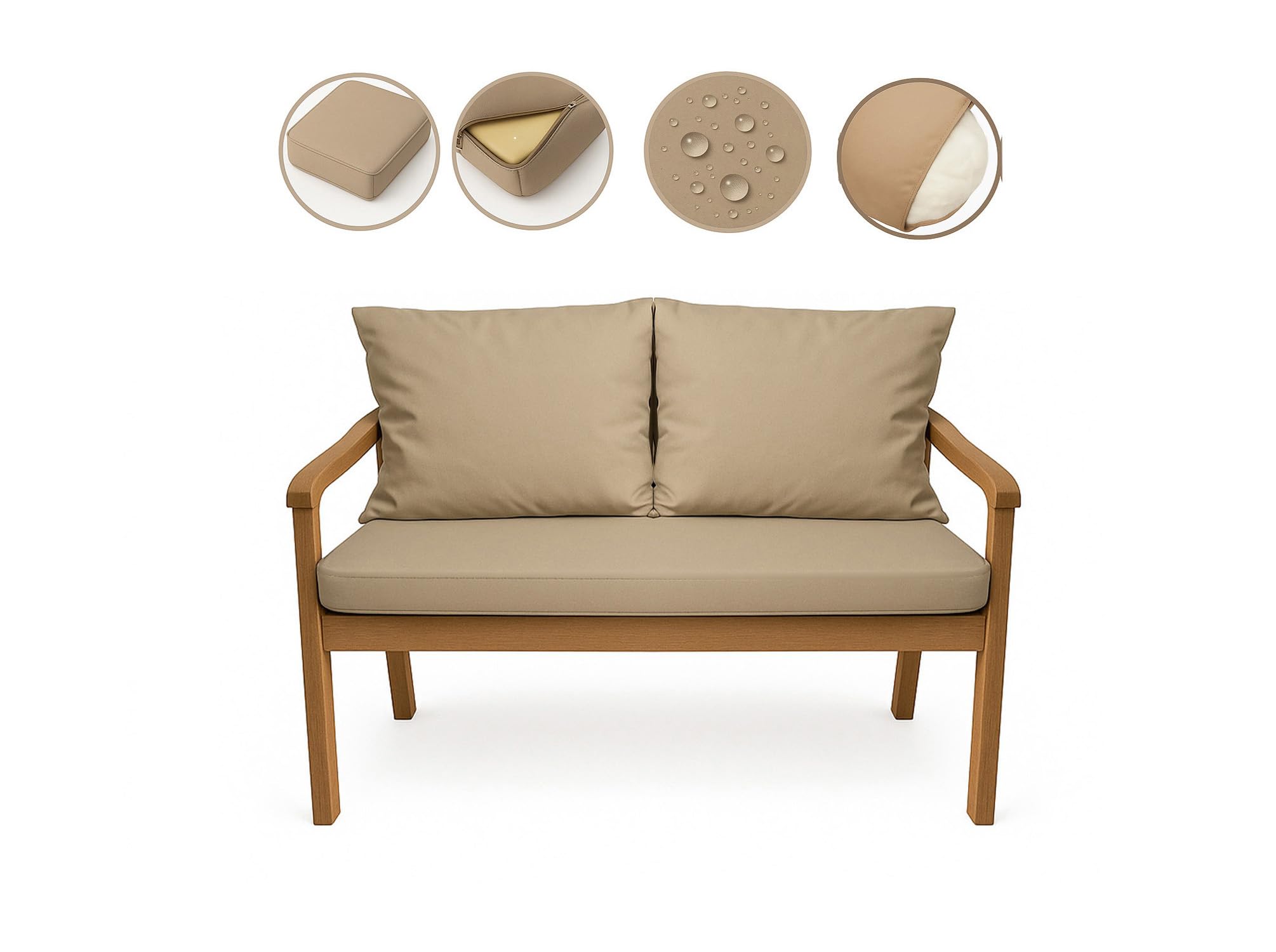 Bankauflage für Gartenbank- Polsterauflage für & Hollywoodschaukel-Gartenschaukel Kissen-hollywoodschaukel Kissen-bankkissen Outdoor (120 x 50 x 50 cm, Beige)