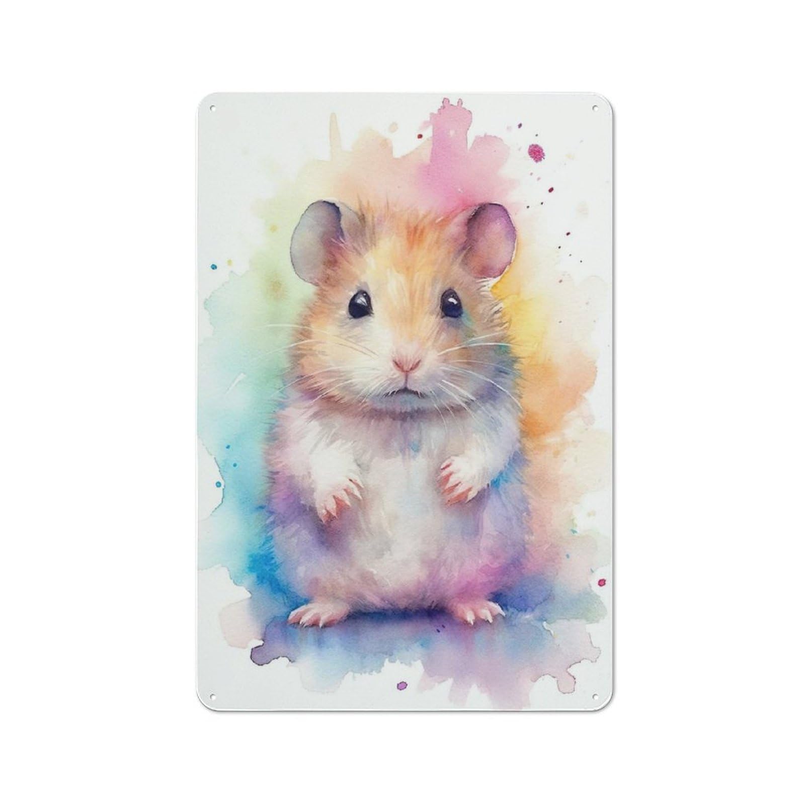 Cute Watercolor Hamster Rustic Tin Sign 30x20cm for Café Or Home Bar, Suited to Hospitality Decor Collectors