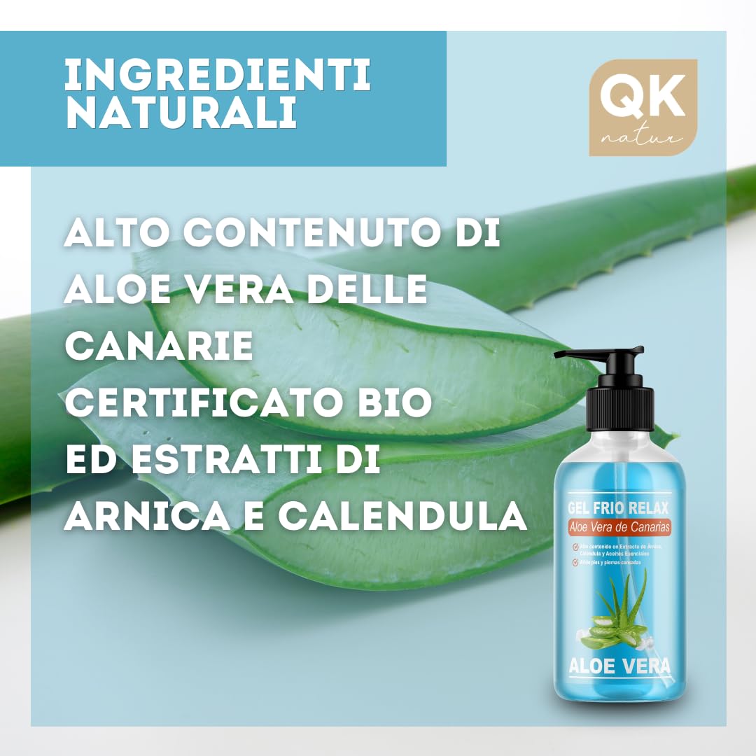 GEL FREDDO DI ALOE VERA DE CANARIAS BIO - Con estratto di Arnica e  Calendula. Effetto rinfrescante e calmante, allevia le gambe stanche,  stimola la circolazione. (250 ml) : Amazon.it: Salute e