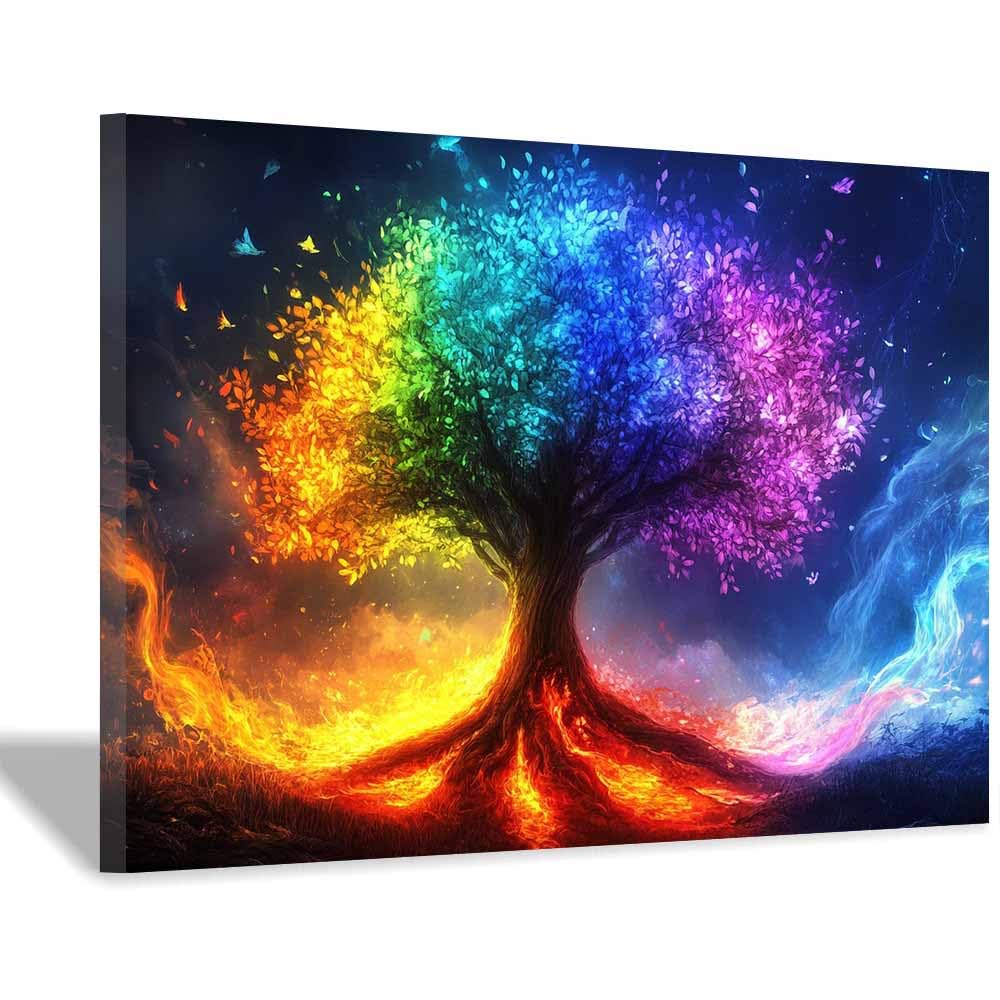 ZAMAEIU Tree of life wall art Spirits trees blossoms abstract canvas wall, For Bathroom, Living Room, Bedroom, Office.Gift for Home Decor(multicolored)-50x70cm Framed