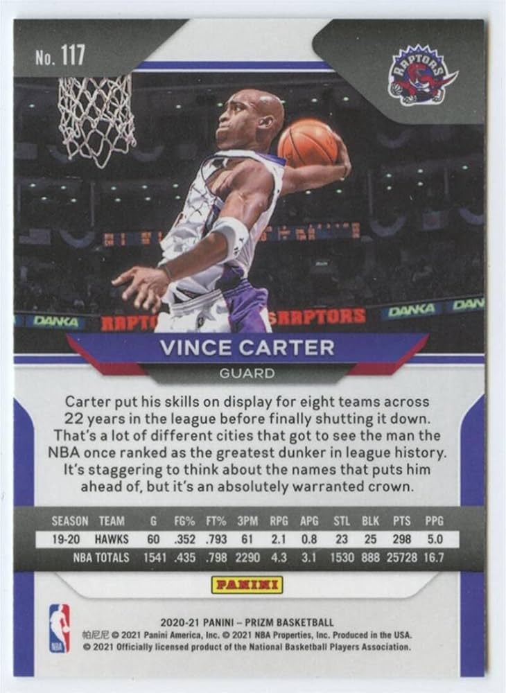 NBA カーター　カード Amazon.com: 2020-21 Panini Prizm #117 Vince Carter Toronto