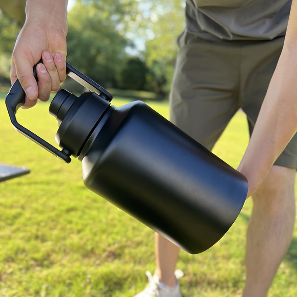 Borraccia termica con manico, grande capacità da 3,8 l, per sport, palestra, fitness, mantiene il freddo per 48 ore e per 24 ore