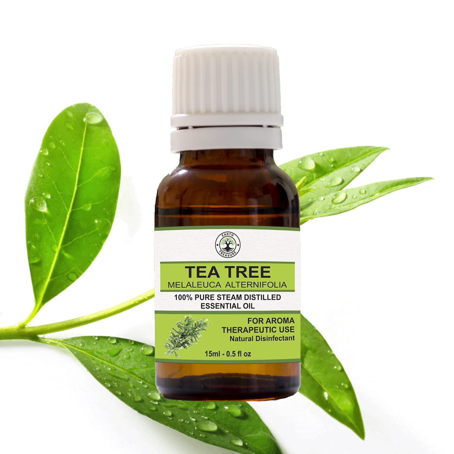Earth TreasureTea Tree Essential Oil for Aromatherapy/Diffuser - Tea Tree Essential Oil for Healthy Skin, Face, and Hair - 100% Organic Remedy for Dandruff, Acne, Stress, and More - 15ml