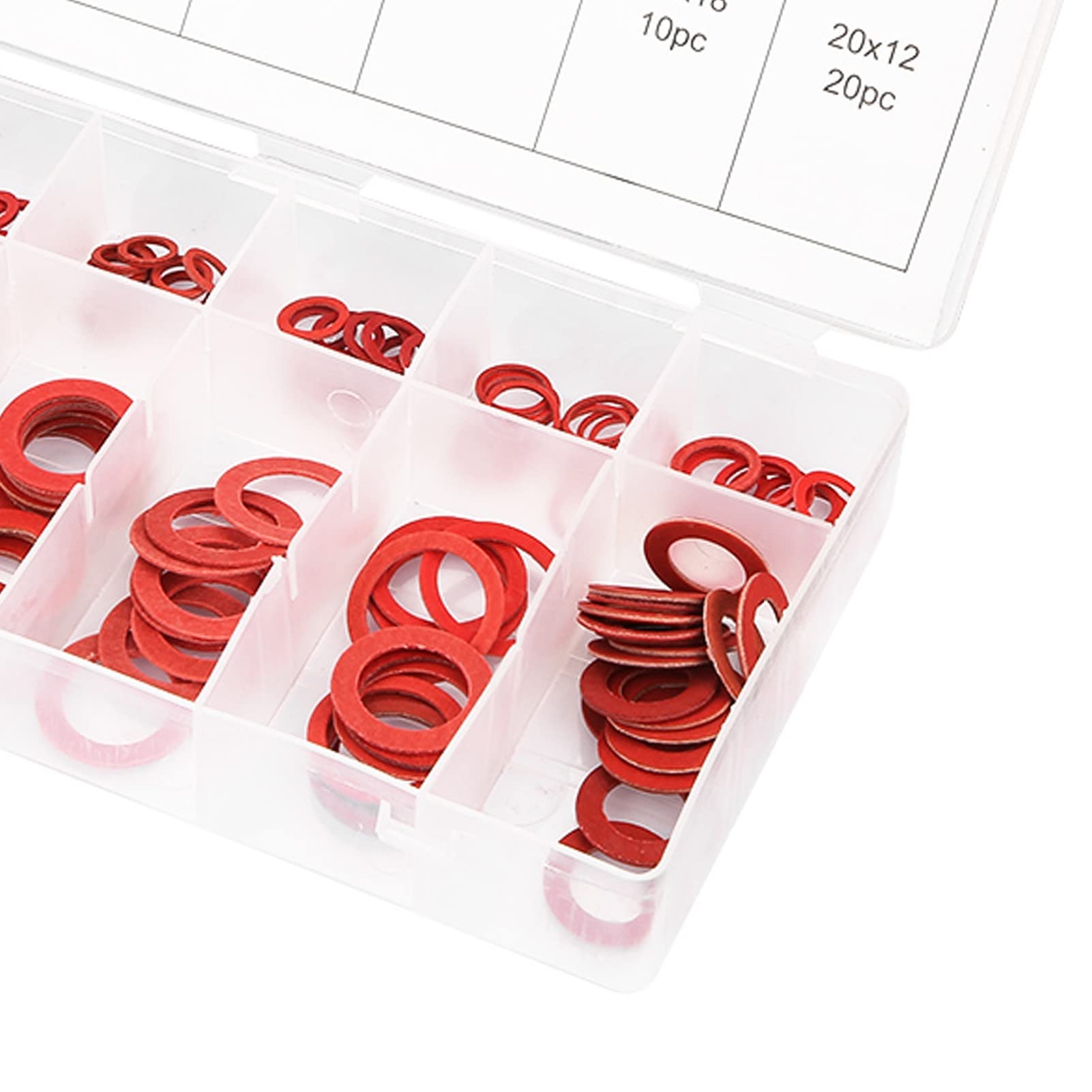 Mavaol 150pcs 14 Sizes Red Steel Paper Fiber Flat Washers Kit Insulation Washer Assorted Set with Box