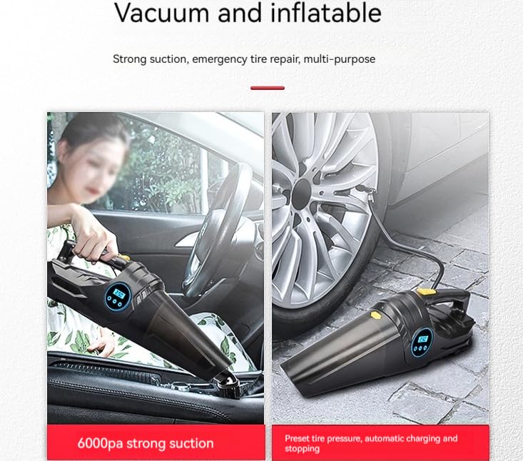Image of Car Vacuum Cleaner - Portable, High-Power, Handheld Vacuum Cleaner, Tire Inflator Pump with 3 Attachments, 16.5-Foot Power Cord - 12V, Car Interior Cleaning and Inflator Accessory Kit - Black