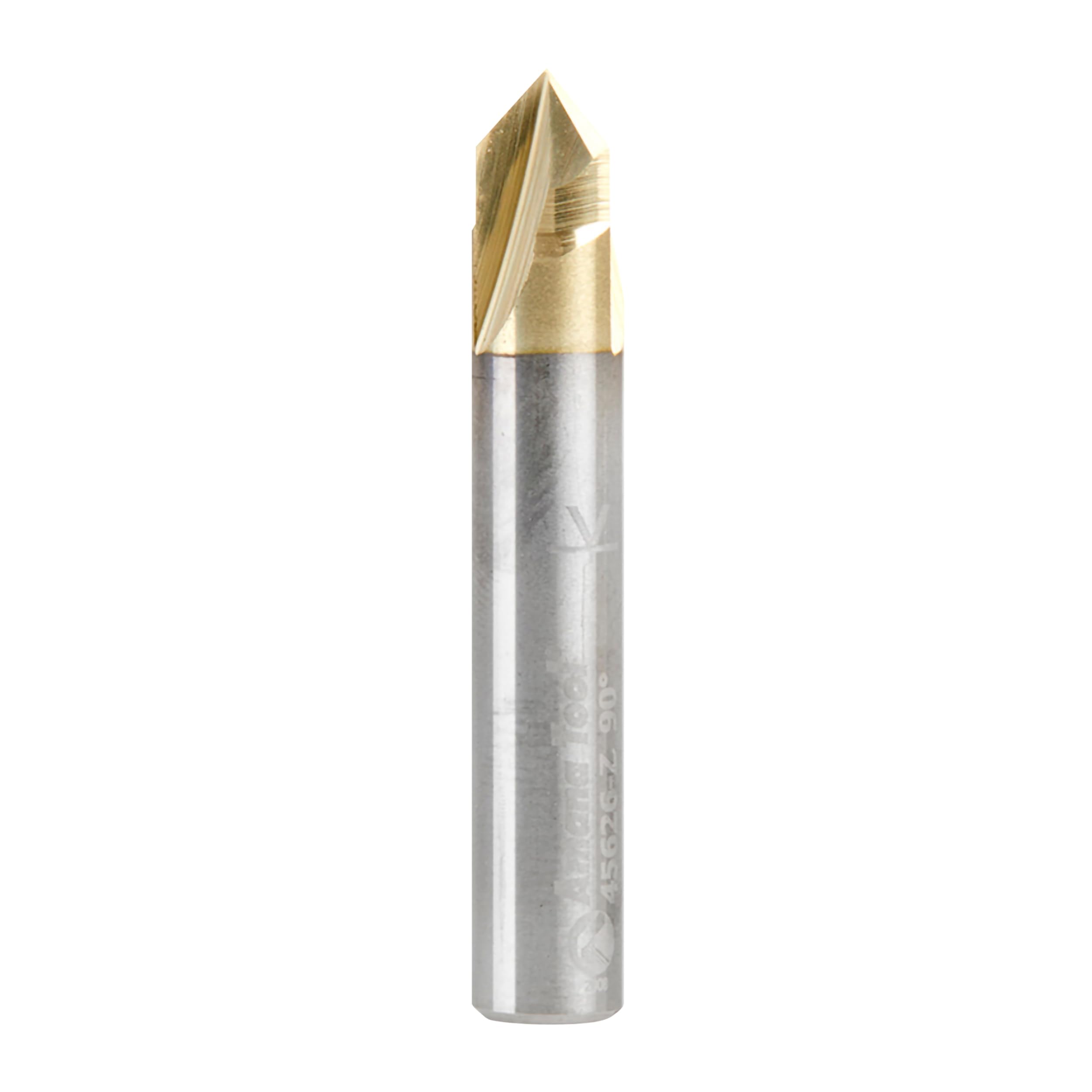 Amana Tool CNC Solid Carbide Zero-Point V-Groove and Engraving Router Bit, ZrN Coated, 45626-Z, 90 Degree, 1/4 Diameter x 1/4 CH x 1/4 Inch Shank