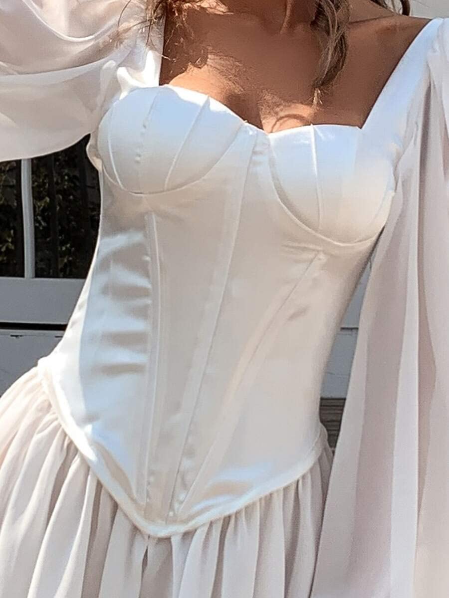 WOKEZ Lantern Sleeve Satin Bustier Skater Dress (Color : White, Size : M):  Buy Online at Best Price in UAE - Amazon.ae