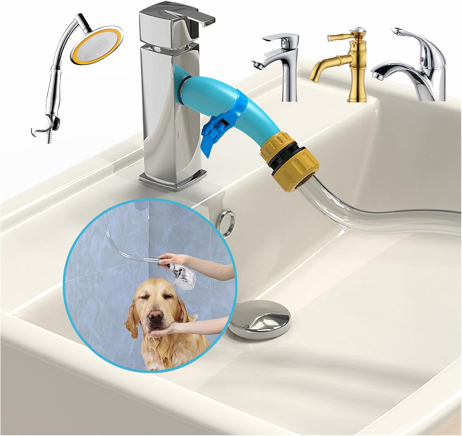 Dog Bath Shower Attachment for Shower Head：SlipOn Tub