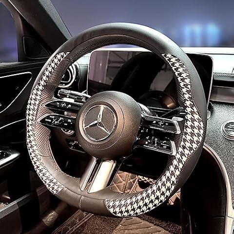 Follicomfy Black Steering Wheel Cover for Car, Universal 15 inch Leather Steering Wheel Cover for Women, Elegant Car Interior Decoration, Anti-Slip, Odorless Steering Wheel Protector Cover