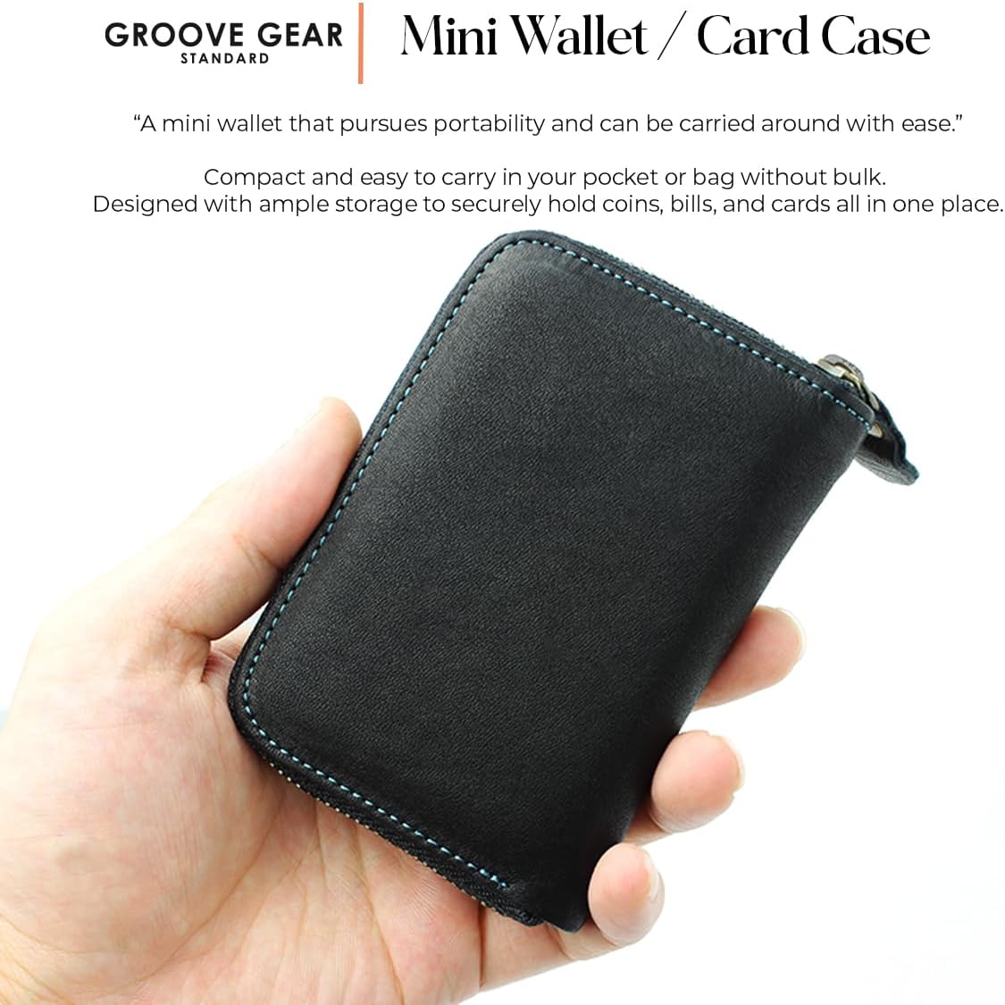 GROOVEGEAR GGS-1003 Round Zipper Card Case, Cowhide Leather Small Wallet with Card Pocket, Unisex Coin Purse, card wallet, One Size, Made in Japan (Brown (Chocolate))